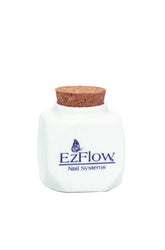 Frontage of EzFlow Dappen Dish with a cork cover cap, with labeled text, place in a white color background